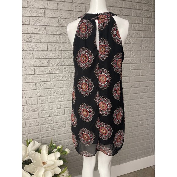 Crystal Sky Women Black & Red Medallion Print Halter Mini Dress Size S - Picture 4 of 9